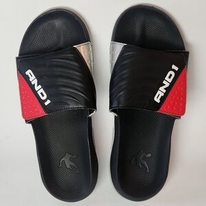 And1 Black, Red and Silver Slide Sandals